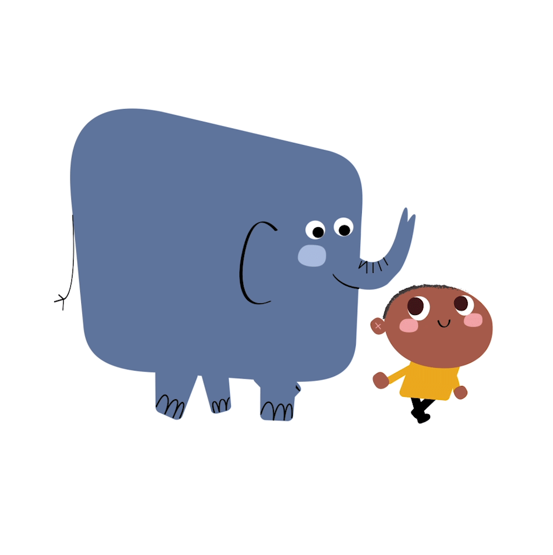 Elephant and child animated character design illustration by Roberto Millan.